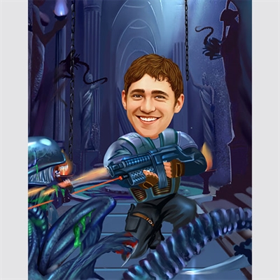 Aliens Fighter Caricature from Photo - myDaVinci